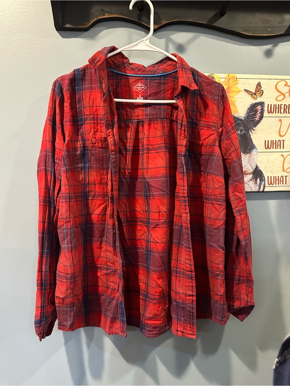 Red Plaid Button-Up Flannel Shirt